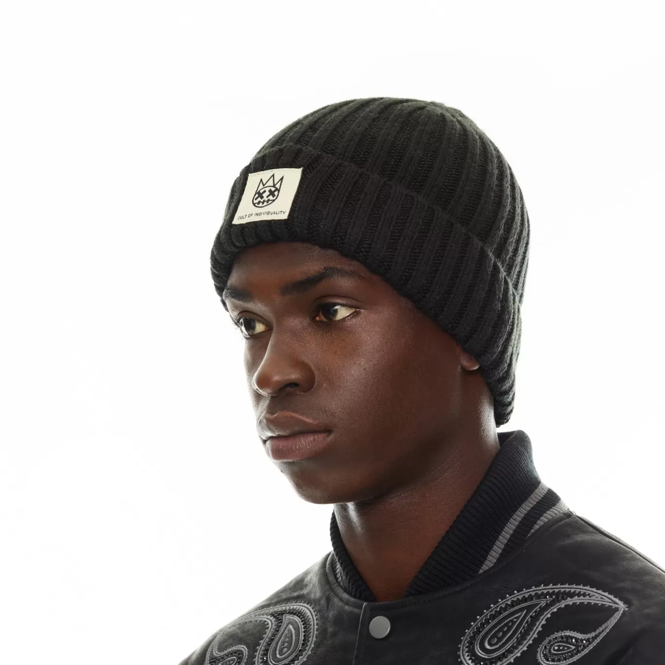 Cult Of Individuality Knit Hats<SHIMUCHAN LOGO KNIT HAT IN VINTAGE BLACK