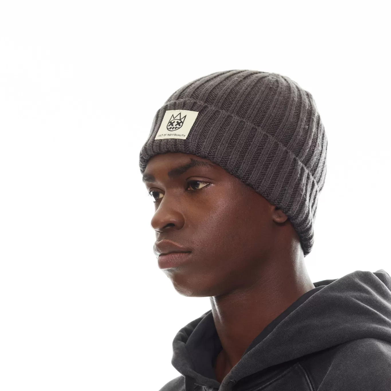 Cult Of Individuality Knit Hats<SHIMUCHAN LOGO KNIT HAT IN VINTAGE CHARCOAL GRAY