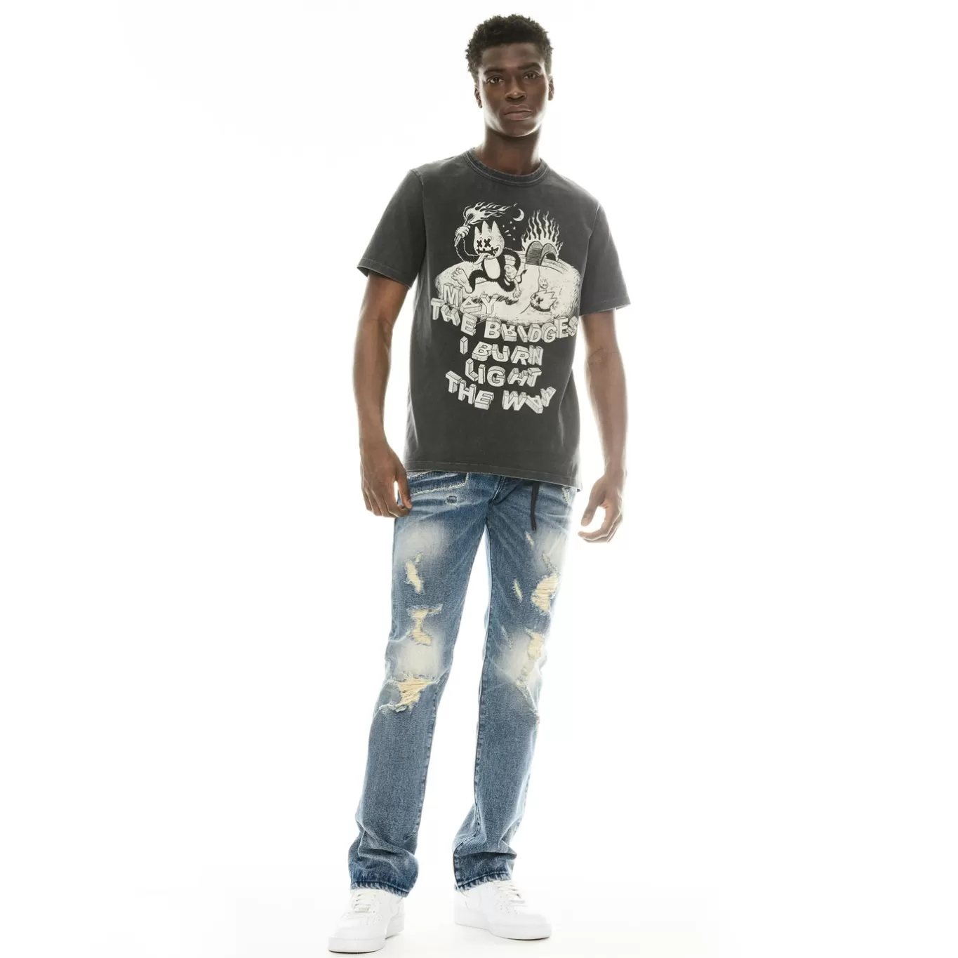 Cult Of Individuality T-Shirts<SHORT SLEEVE CREW NECK TEE "MAY THE BRIDGES I BURN" IN VINTAGE CHARCOAL GREY