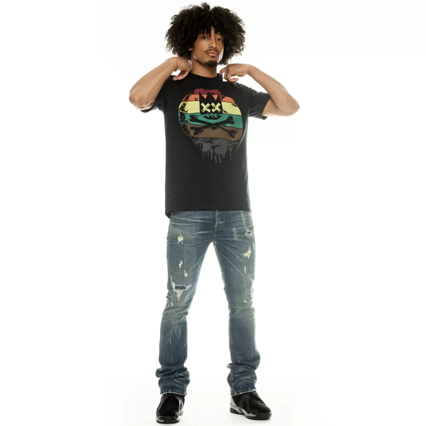 Cult Of Individuality T-Shirts<SHORT SLEEVE CREW NECK TEE "MELTING SUN" IN PIRATE BLACK
