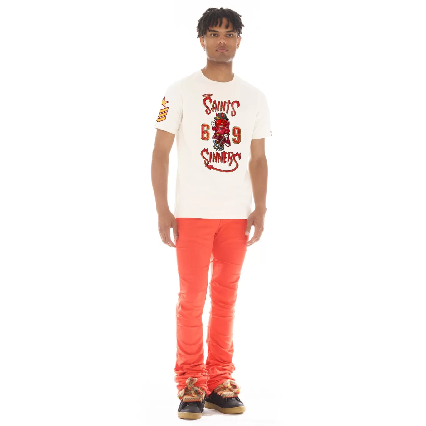 Cult Of Individuality T-Shirts<SHORT SLEEVE CREW NECK TEE "SAINTS & SINNERS" IN WINTER WHITE