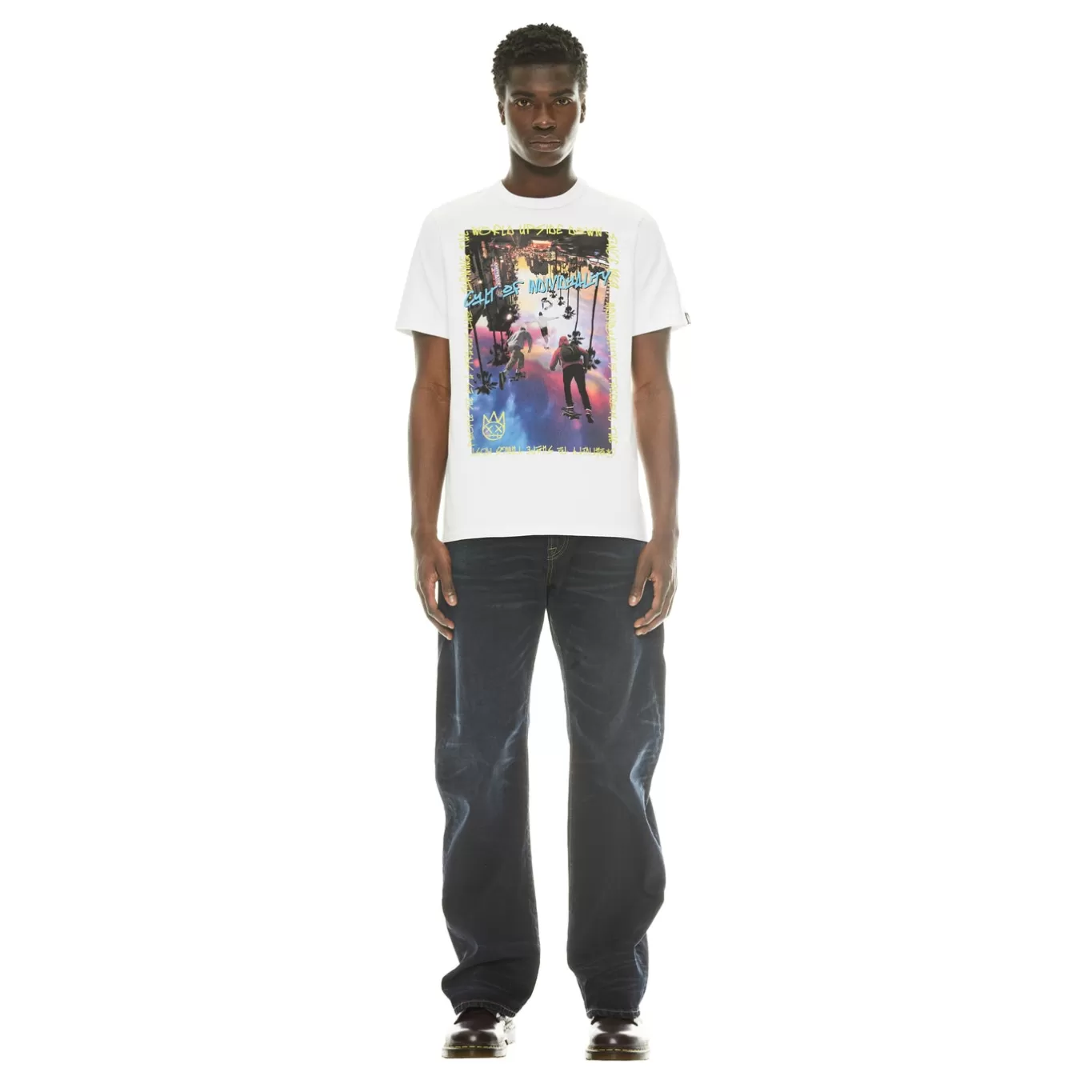 Cult Of Individuality T-Shirts<SHORT SLEEVE CREW NECK TEE "TURNING THE WORLD" IN WHITE